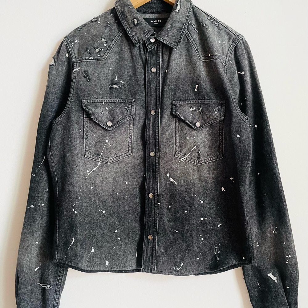AMIRI Western Denim Paint Shirt In Black S - Picture 6 of 13